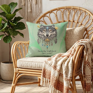 Personalisiertes Wolf-Geist-Sage-Grün-Boho Kissen