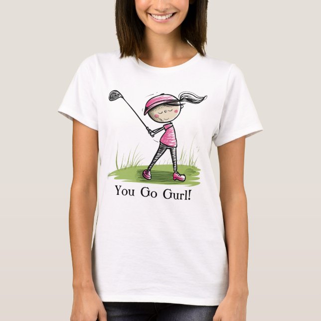 Personalisiertes Women's Golf T-Shirt - Cartoon La (Vorderseite)