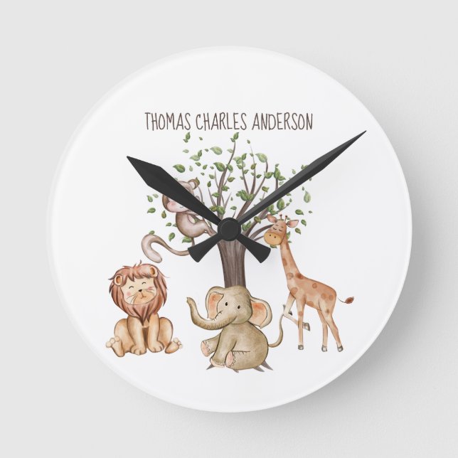 Personalisiertes Woodland Animals Kindergeschenk K Runde Wanduhr (Vorderseite)
