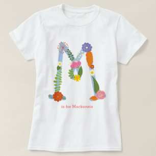 Personalisiertes wunderliches Blumen-Monogramm (M) T-Shirt