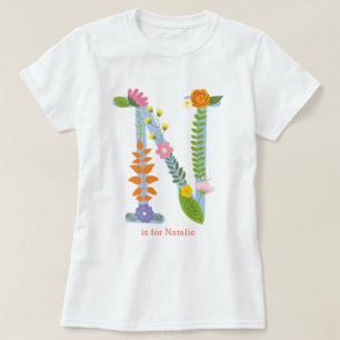 Personalisiertes wunderliches Blumen-Monogramm (N) T-Shirt