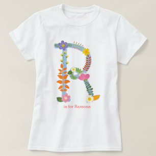 Personalisiertes wunderliches Blumen-Monogramm (R) T-Shirt