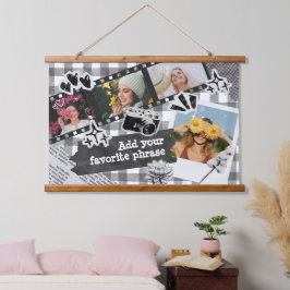 Personalisiertes Y2K-Retro-Film-Foto in Schwarzwei Wandteppich Mit Holzrahmen