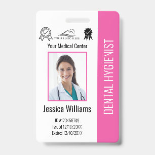 Personalisiertes Zahnarztpraxis-Logo-Foto-ID Rosa Ausweis
