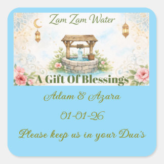 Personalisiertes Zam Zam Wasser Etikett – Floral & Quadratischer Aufkleber