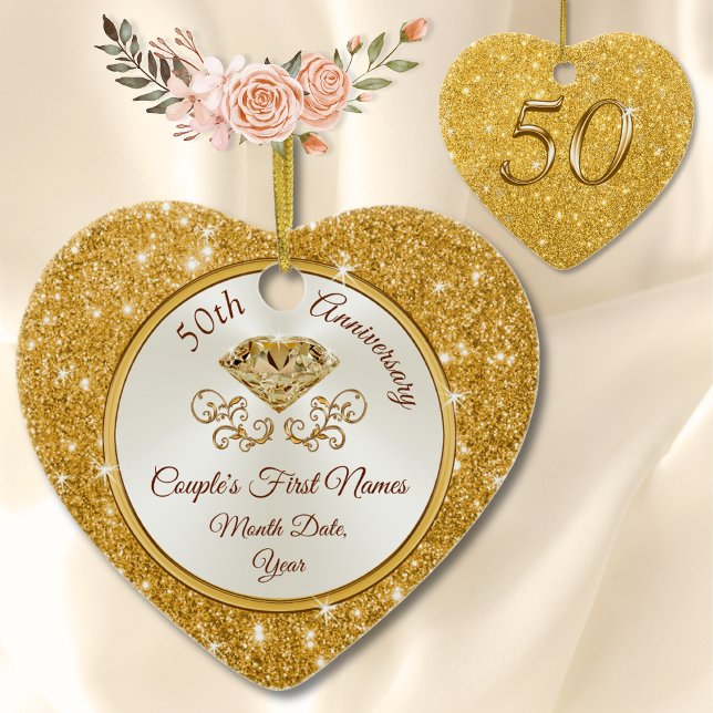 Personalisiertes zauberhaftes Goldenes Jubiläum Keramik Ornament (50th Anniversary Ornament, Personalized. Golden anniversary ornament. Cheap 50th anniversary Gifts.)