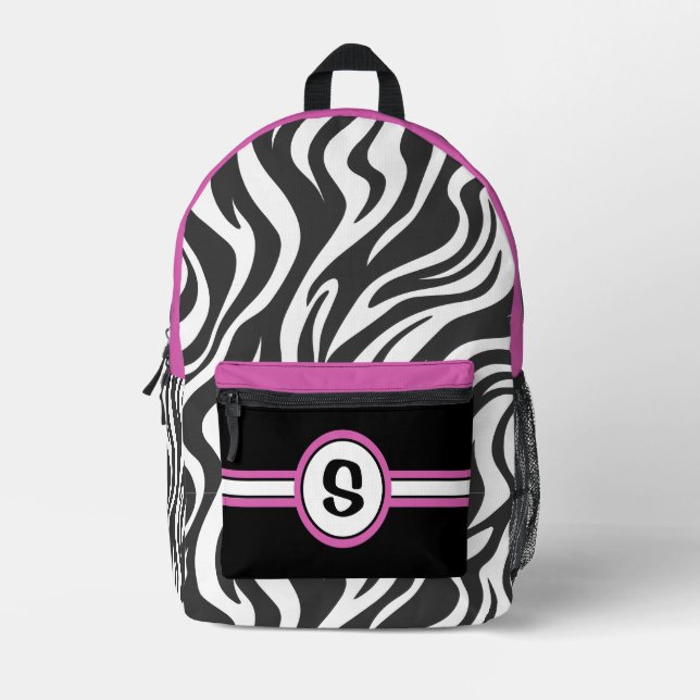 Personalisiertes Zebra Print & Hot Pink Bedruckter Rucksack (Vorderseite)