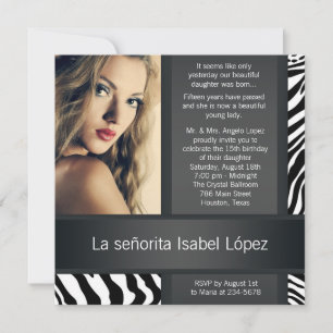 Personalisiertes Zebrafoto Quinceanera Einladung