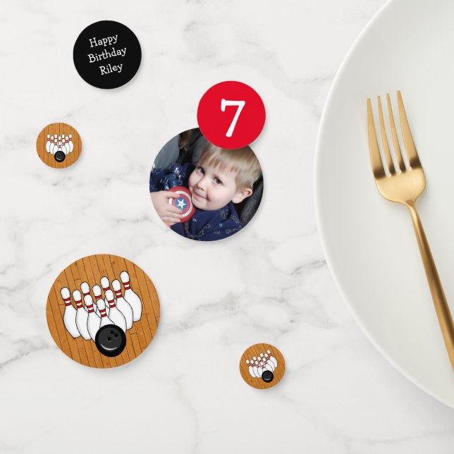 Personalisiertes Zeitalter und Foto Bowling Geburt Konfetti (Gruppe)