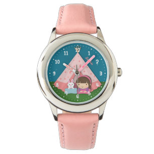 Personalisiertes Zelt-Bunny-Mädchen-Camp Teepee Armbanduhr