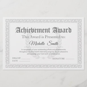 Personalisiertes Zertifikat für Elegance Achieveme