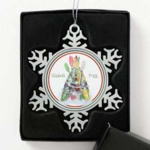 personalisiertes Zinnkayaking Weihnachtsschmuck Schneeflocken Zinn-Ornament
