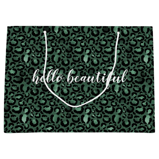 Personalisiertes Zitat von Emerald Green Leopard P Große Geschenktüte (Vorderseite)