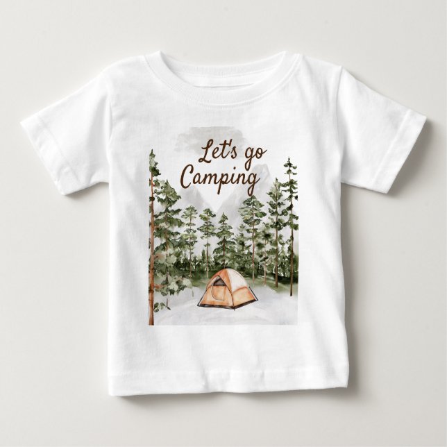 Personalisiertes Zitat Wasserfarbenes Camping in d Baby T-shirt (Vorderseite)