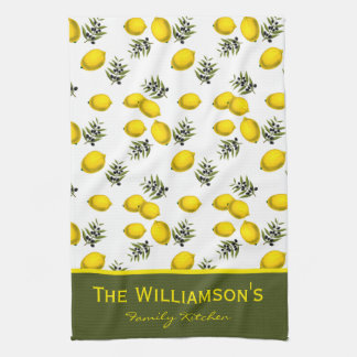 Personalisiertes Zitronen- und Olivenmuster Geschirrtuch
