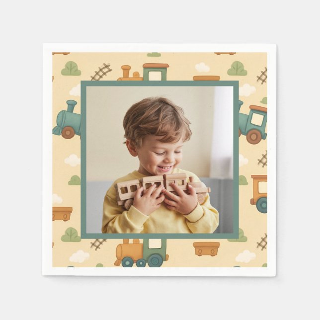 Personalisiertes Zug-Geburtstagsfoto Serviette (Vorderseite)