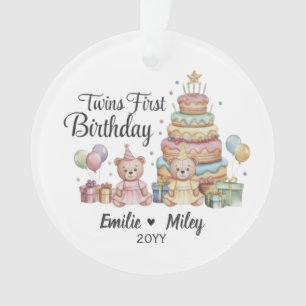 Personalisiertes Zwillinge-Erster-Geburtstags-Orna Ornament