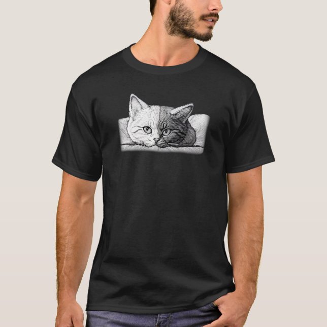 Personality Kitty Artistic Black and White T-Shirt (Vorderseite)