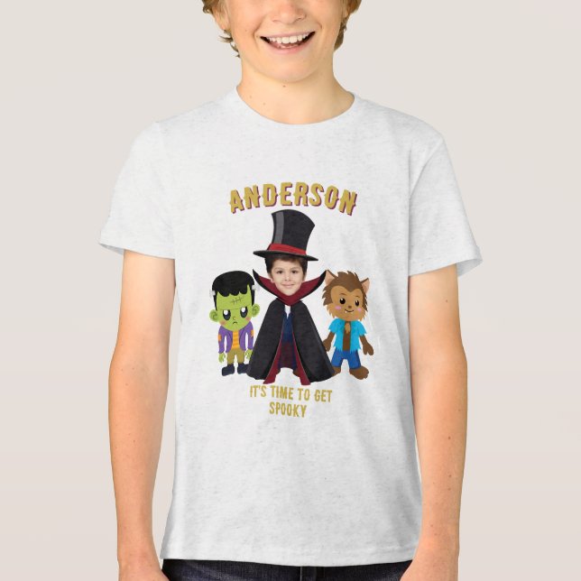 Personaliz Foto Kostüm Halloween-Party für Kinder Tri-Blend Shirt (Vorderseite)