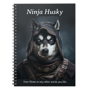 Personalizabl Ninja Dog Husky Notebook Black Notizblock