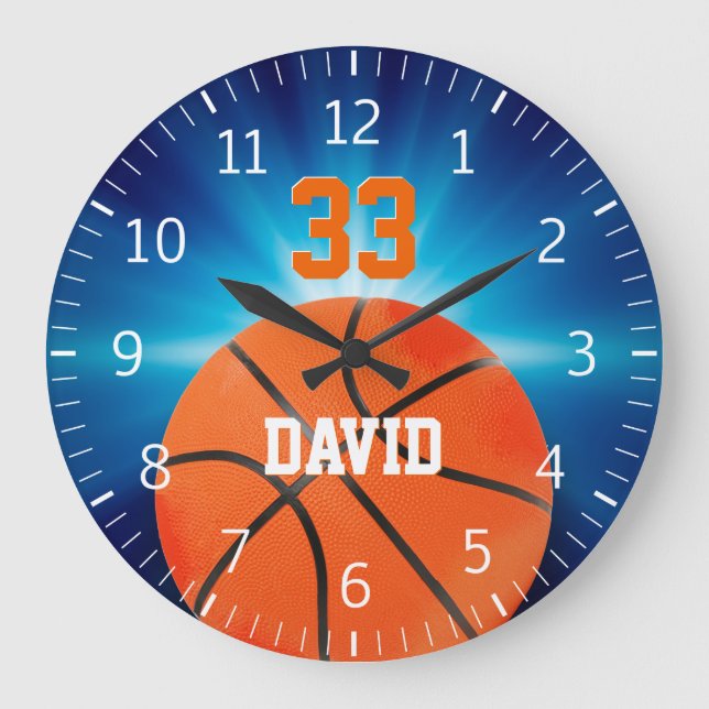 Personalizable Basketball | Player No Große Wanduhr (Vorderseite)