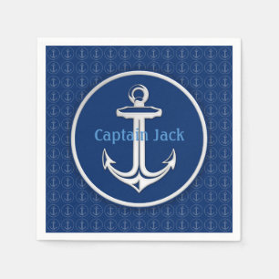 Personalizable blaues Muster Anker- Serviette