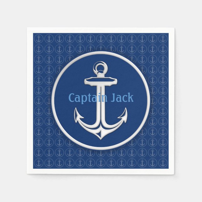 Personalizable Blue Anchor | Muster Serviette (Vorderseite)