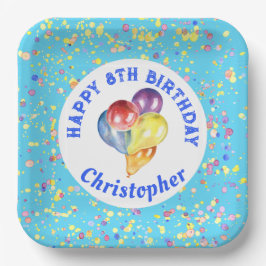 Personalizable Blue Happy Geburtstag Balloon Desig Pappteller