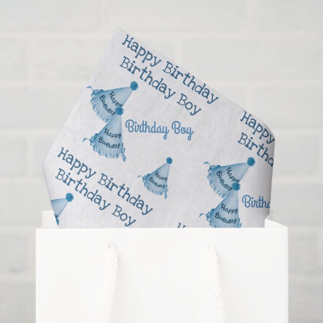 Personalizable Blue Happy Geburtstag Junge Party H Seidenpapier (Geschenktüte)