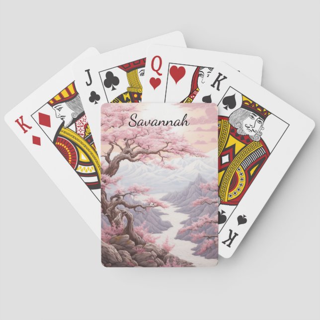 Personalizable Cherry Blossom Landscape Spielkarten (Rückseite)