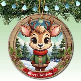 Personalizable cute reindeer character Art 🦌🎄 Keramik Ornament