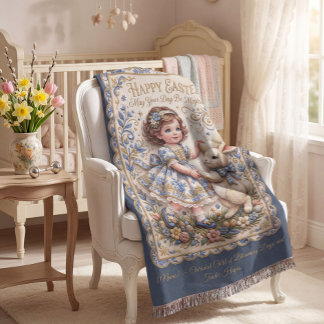 Personalizable  Easter Bunny Baby Blanket Decke