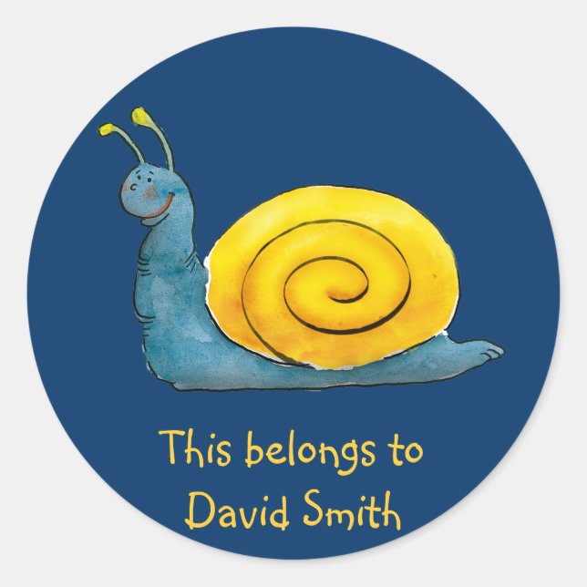 Personalizable Happy Snail | Schule Runder Aufkleber (Vorderseite)