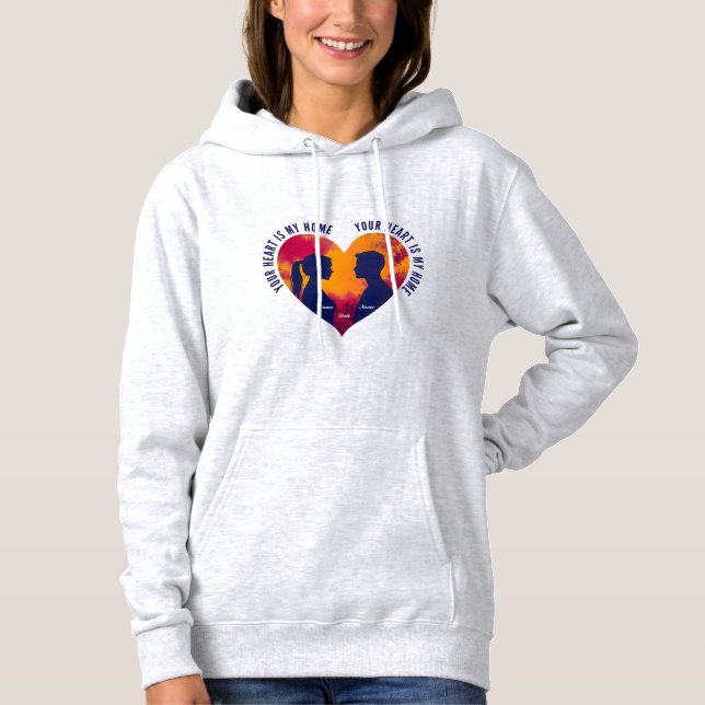 Personalizable Heart Is My Home Couple Silhouette  Hoodie (Vorderseite)