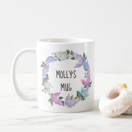 Personalizable lila lila Wreath und Drosseln Kaffeetasse