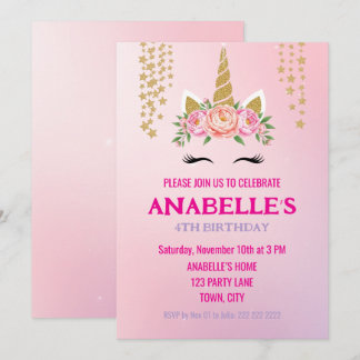 Personalizable Magical Unicorn Birthday Invitation Einladung