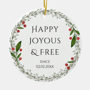 Personalizable Sobriety Datum Klassische Weihnacht Keramik Ornament