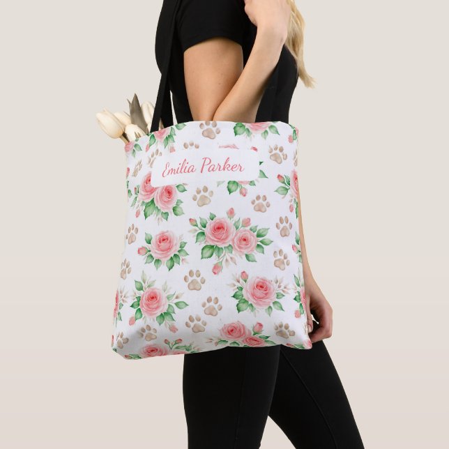 Personalizable Watercolor Rose and Paw Print Tote  (Von Nahem)