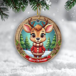 Personalizable Wildlife Winter Animal Holiday 🦌🎄 Keramik Ornament