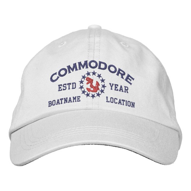 Personalizable YEAR and Names Commodore Yacht Flag Bestickte Baseballkappe (Vorderseite)