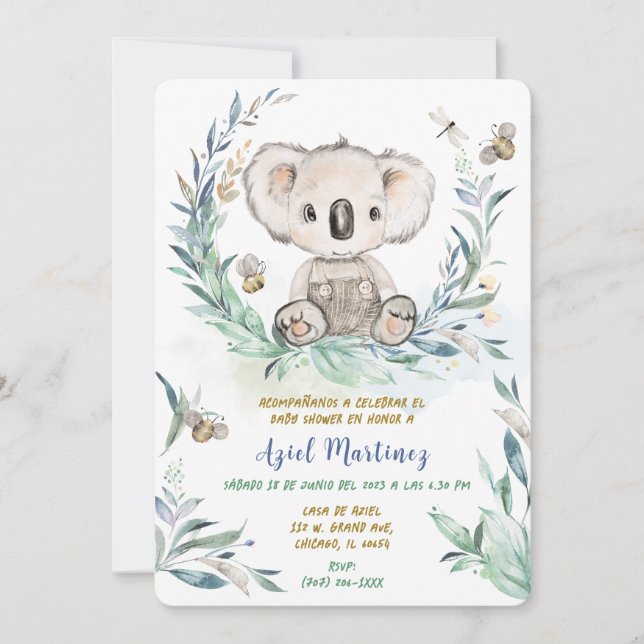 Personalizada Koala Kinderdusche Einladung (Vorderseite)