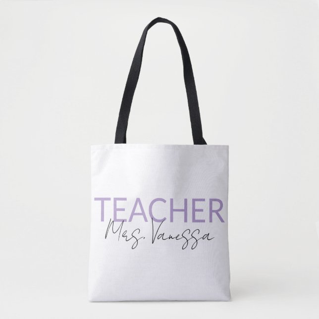 Personalization Teacher Name Tote Bag, Retro Teach (Vorderseite)