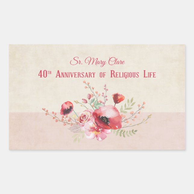 Personalize, 40th Anniversary Nun, Pink und Rechteckiger Aufkleber (Vorderseite)