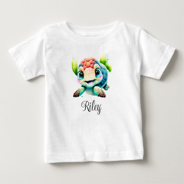 Personalize Baby Kids Child Sea Turtle Watercolor T-shirt (Vorderseite)