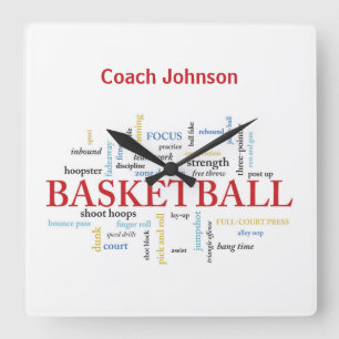 Personalize Basketball Coach Thank You in Words Quadratische Wanduhr