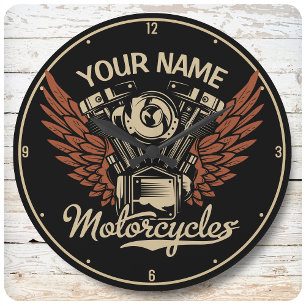 Personalize Biker Motorcycles Motor Wings Garage Große Wanduhr
