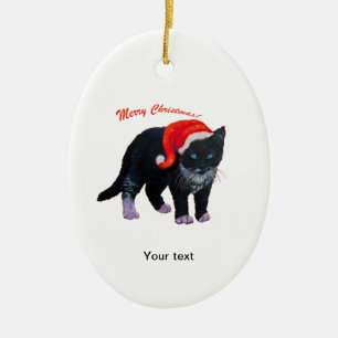 Personalize Black Kitten Frohe Weihnachten Keramik Ornament