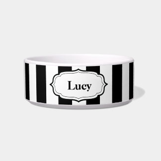 Personalize Black & White Stripe Ceramic Pet Bowl Napf