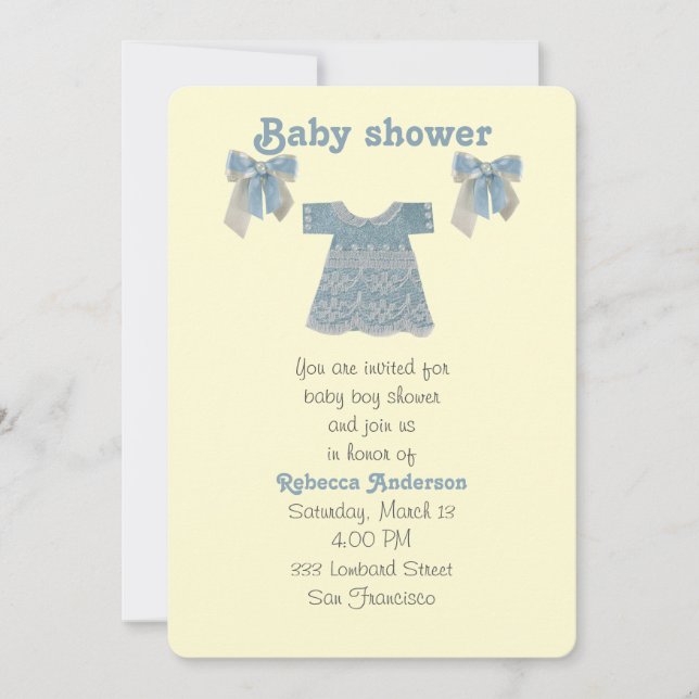 Personalize, Blue Baby Boy Kleid Einladung (Vorderseite)