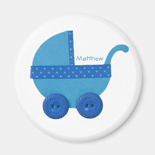 Personalize Blue Baby carriage baby boy shower Magnet